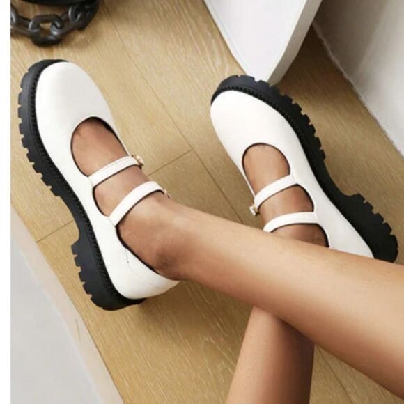 BRAND NEW BAMBOO DOUBLE BUCKLE DECOR FLATFORM MARY JANE SHOES - Picture 1 of 16